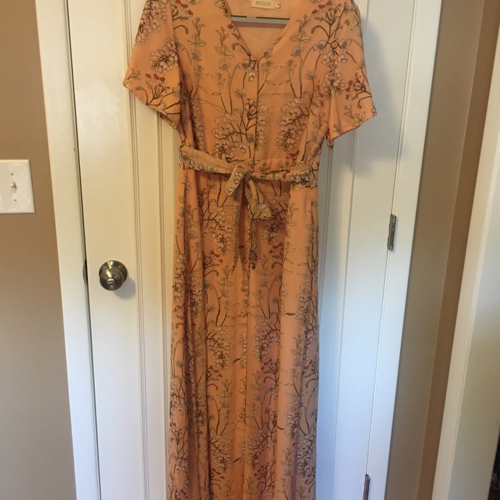 Roolee floral button down maxi with waist sash size M